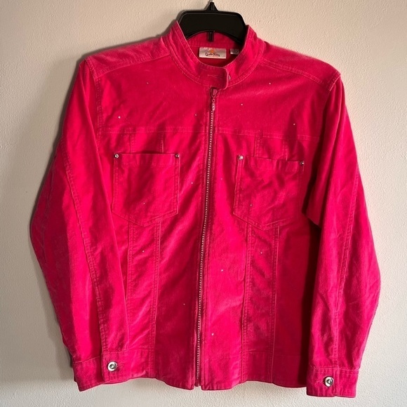 Vintage Quacker Factory Barbie Pink Rhinestone Zip Up Jacket Corduroy Small - Picture 1 of 14